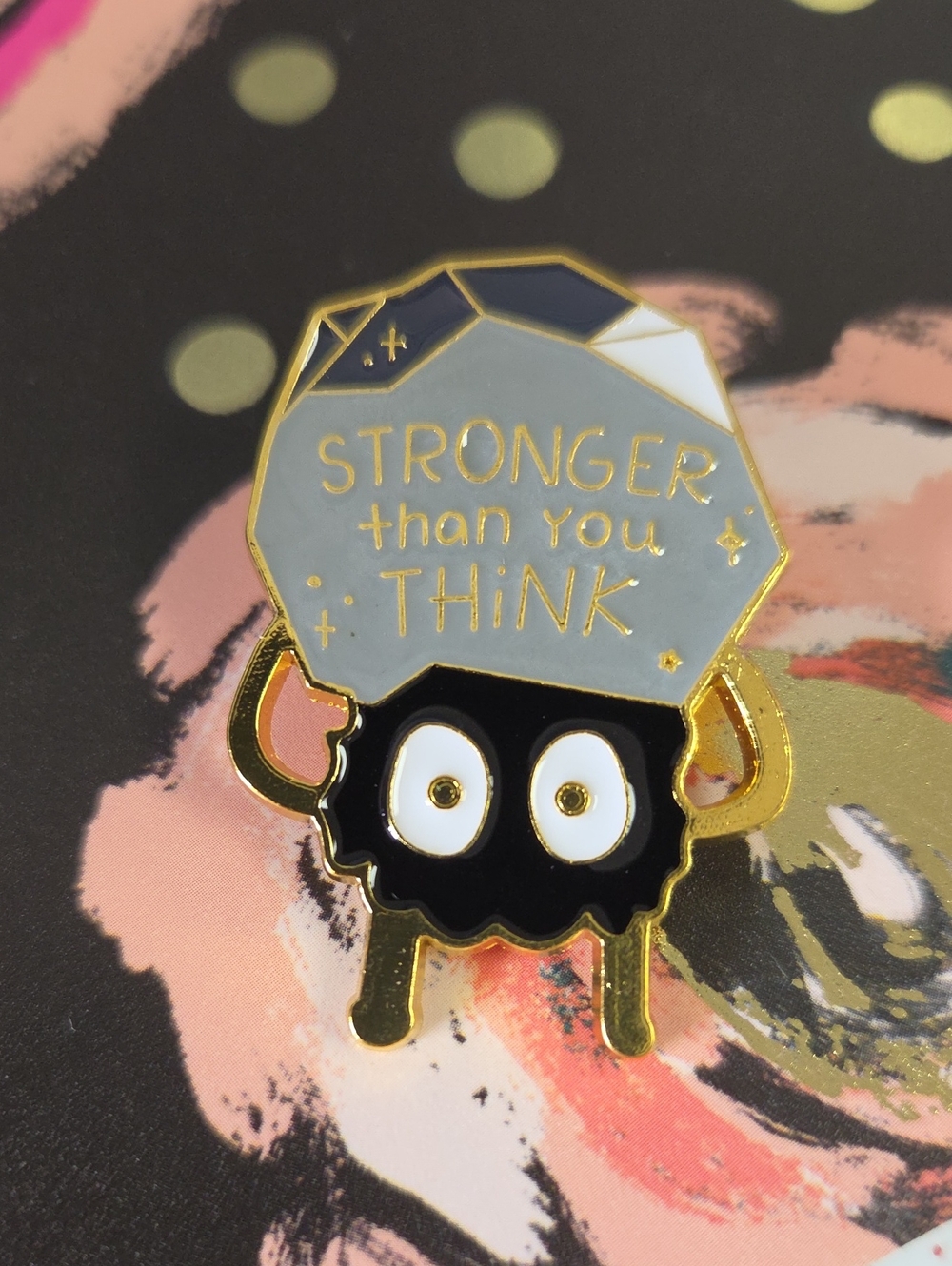 Motivational Enamel Pin — Stronger Than You Think (Black & Gray)